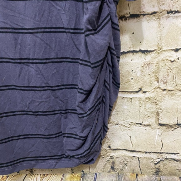 Jessica Simpson Blue Black Striped Ruched Cold Shoulder Top - Picture 6 of 7